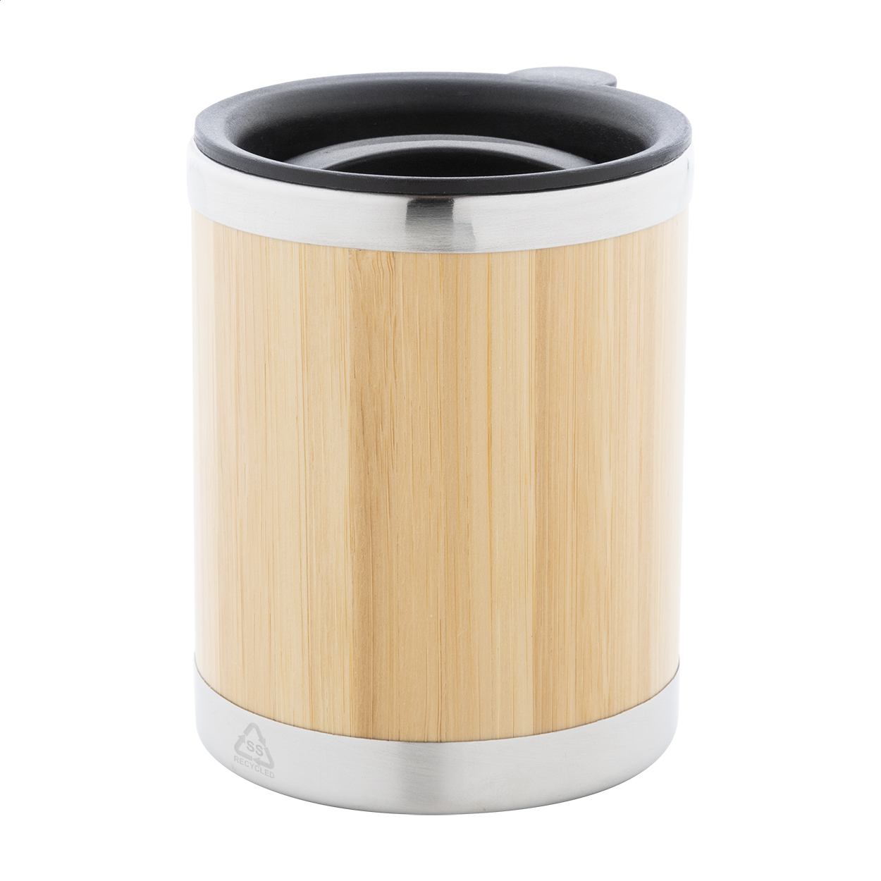 Mug isotherme Booka personnalisé en inox recyclé et bambou, 300 ml