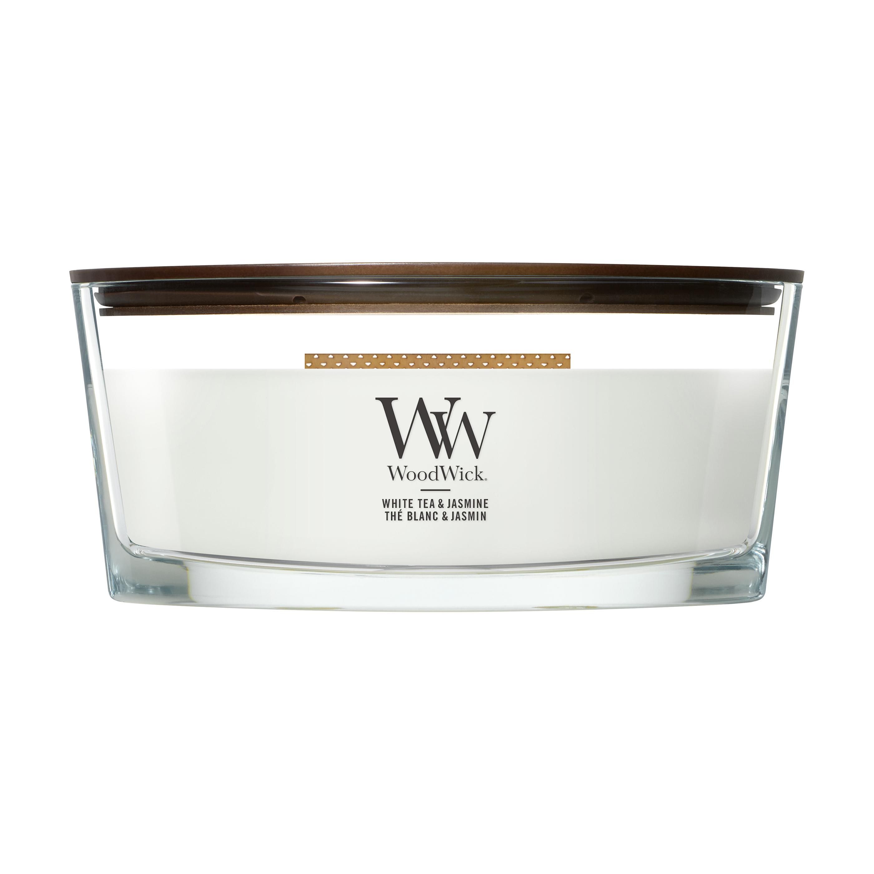 Bougie parfumée WoodWick Thé Blanc & Jasmin Ellipse
