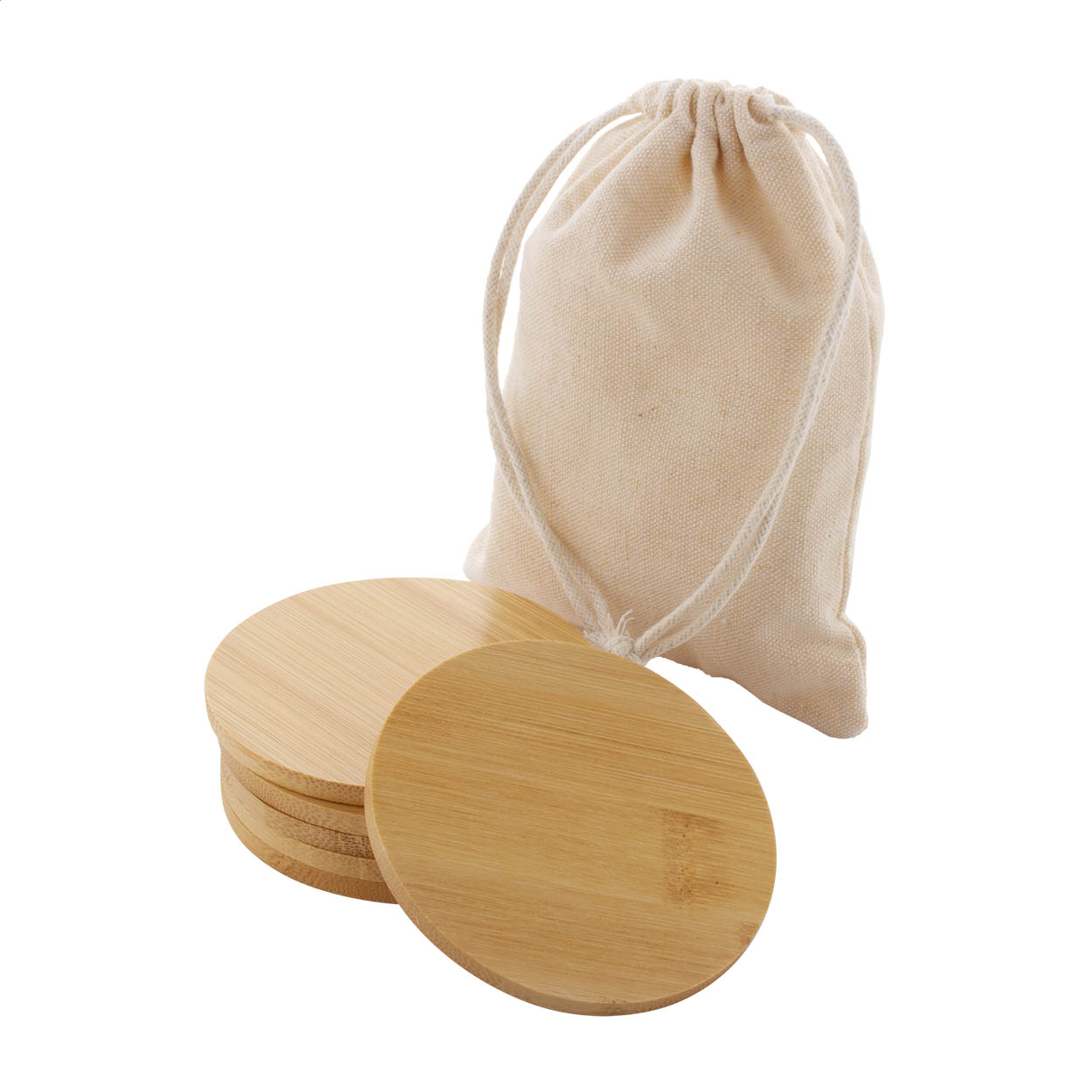 Set de 6 sous-verres ronds ZhuliMax en bambou, pochon en coton