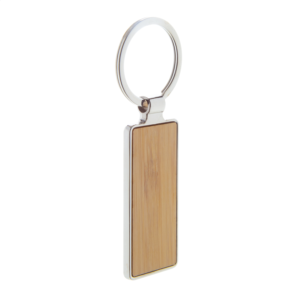 Porte-clés rectangulaire Sqorby personnalisé en métal et bambou