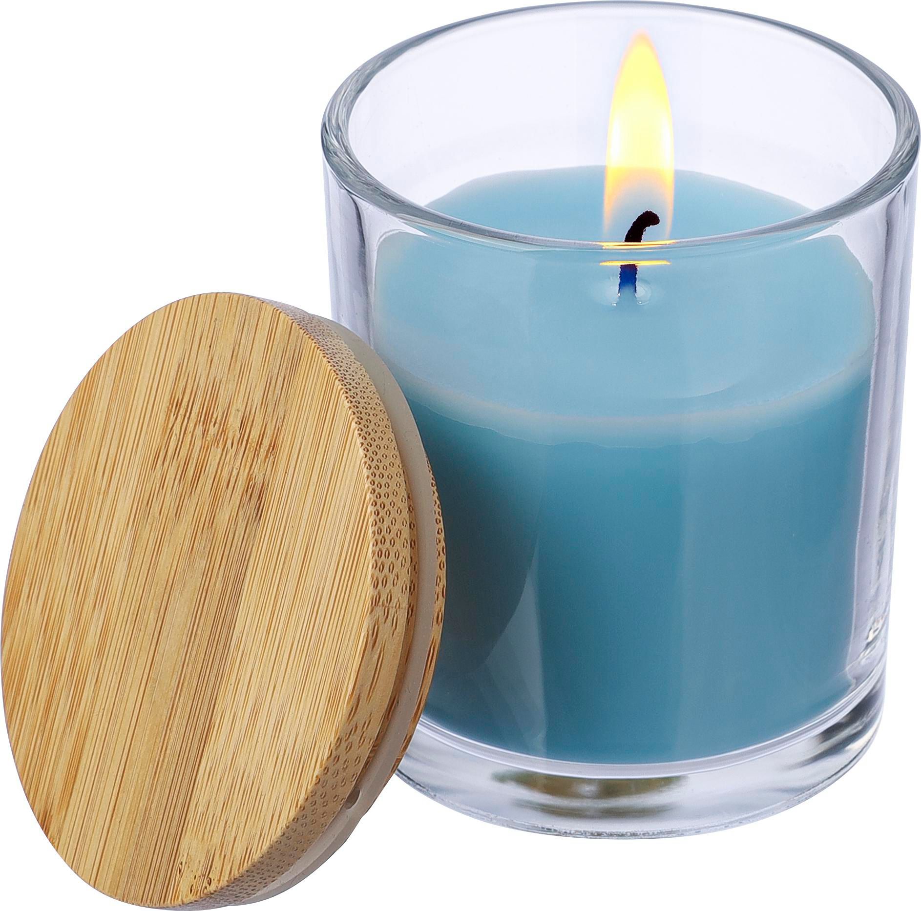 Duftglaskerze Bambusdeckel - Blaustein