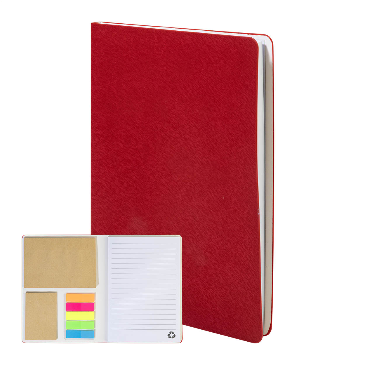 Carnet B6 Krappuk personnalisé en PU recyclé avec post-it et marque-pages