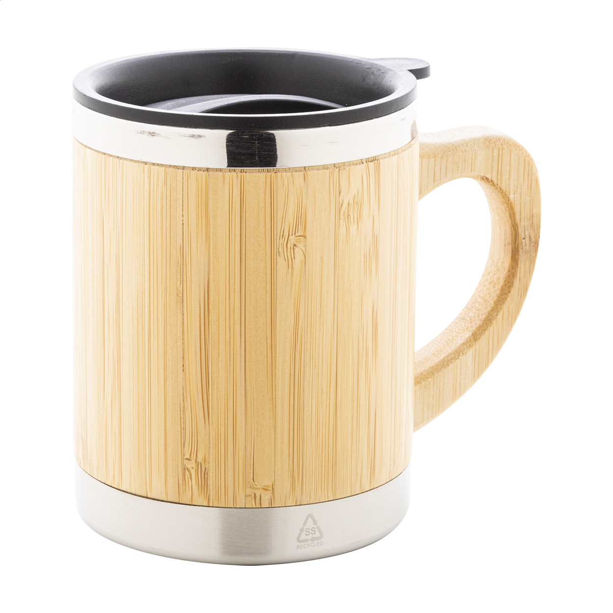 Booka Plus Thermobecher aus Recycling-Edelstahl mit Bambusmantel, 300 ml bedrucken mit Logo