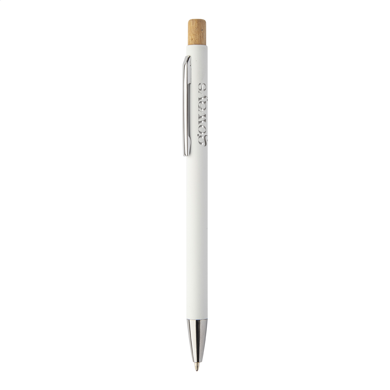 Stylo bille Iriboo personnalisé en alu recyclé, bouton bambou, gravure miroir