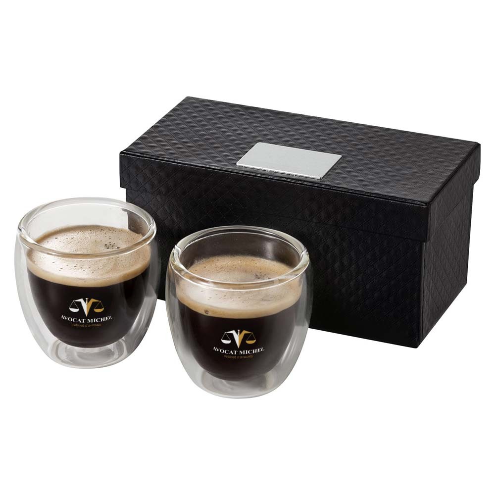 Ensemble de verres à expresso à double paroi de luxe avec boîte cadeau 70ml - Giverny imprimé avec logo