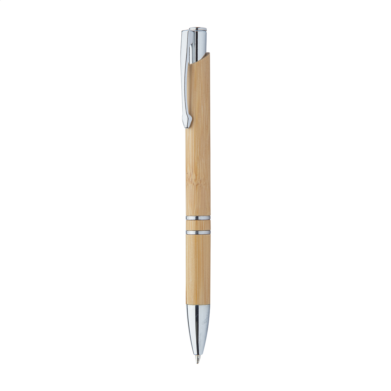 Stylo bille Bamscri personnalisé en bambou, clip et pointe chromés