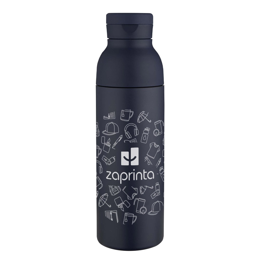 Bouteille d'eau à double paroi en acier inoxydable de 650 ml, illuminée, fabriquée à partir de matériaux recyclés RCS, avec un ensemble de trois bouchons.