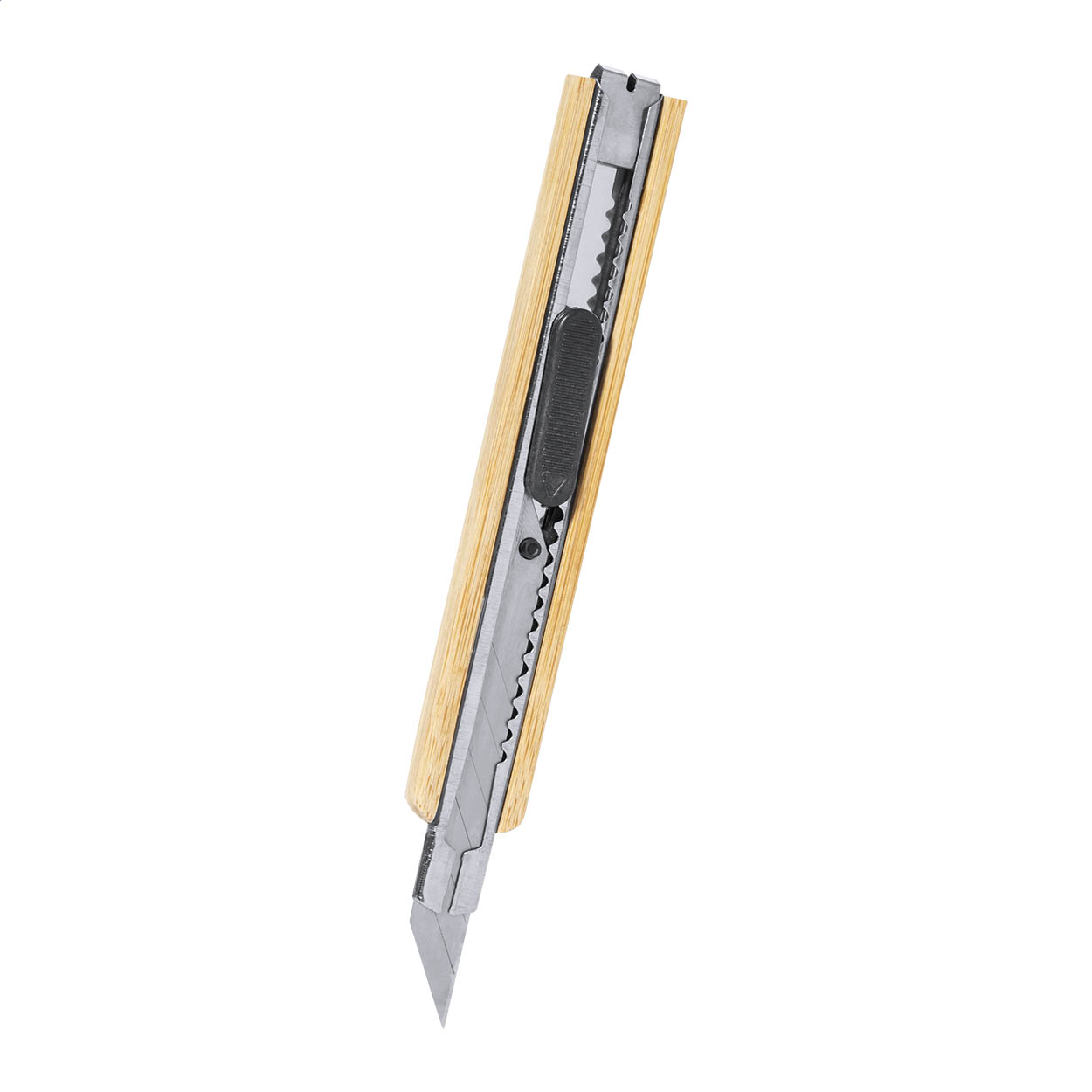 Cutter Boocut personnalisé en métal avec manche bambou et sécurité imprimé avec logo