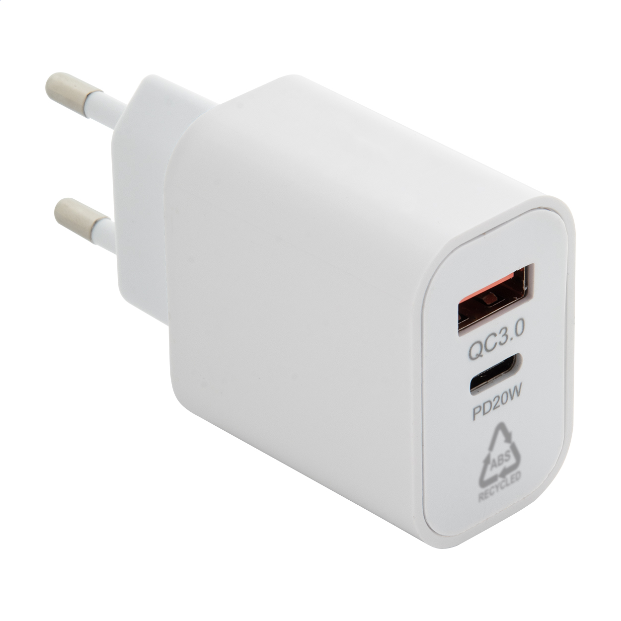 Recharge USB-Schnellladegerät aus recyceltem ABS mit Logo, PD 20W bedrucken mit Logo