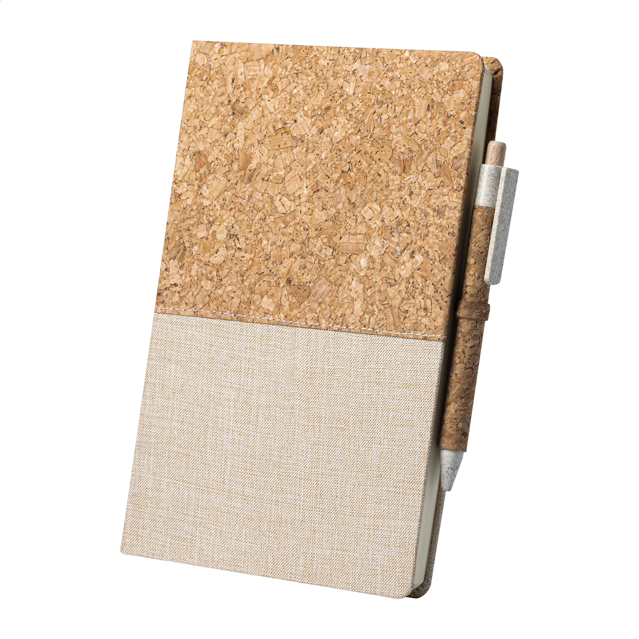 Carnet A5 Gennar personnalisé en liège et coton avec stylo en paille de blé imprimé avec logo