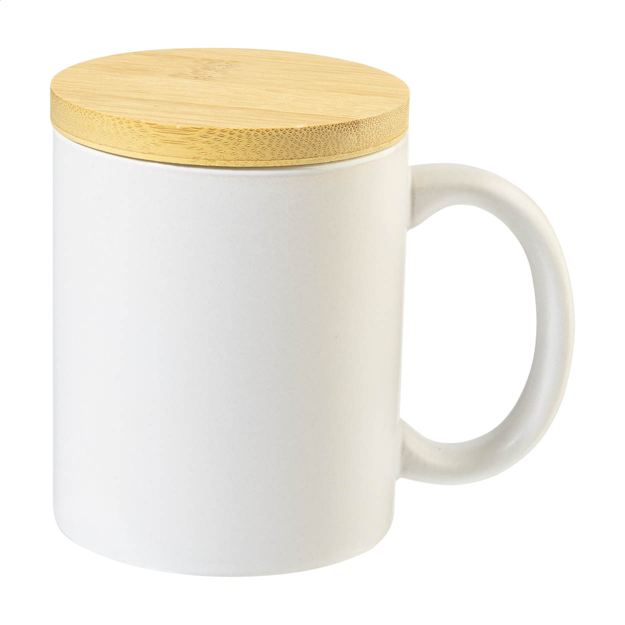 Mug Borgen personnalisé en céramique mate avec couvercle bambou, 370 ml imprimé avec logo