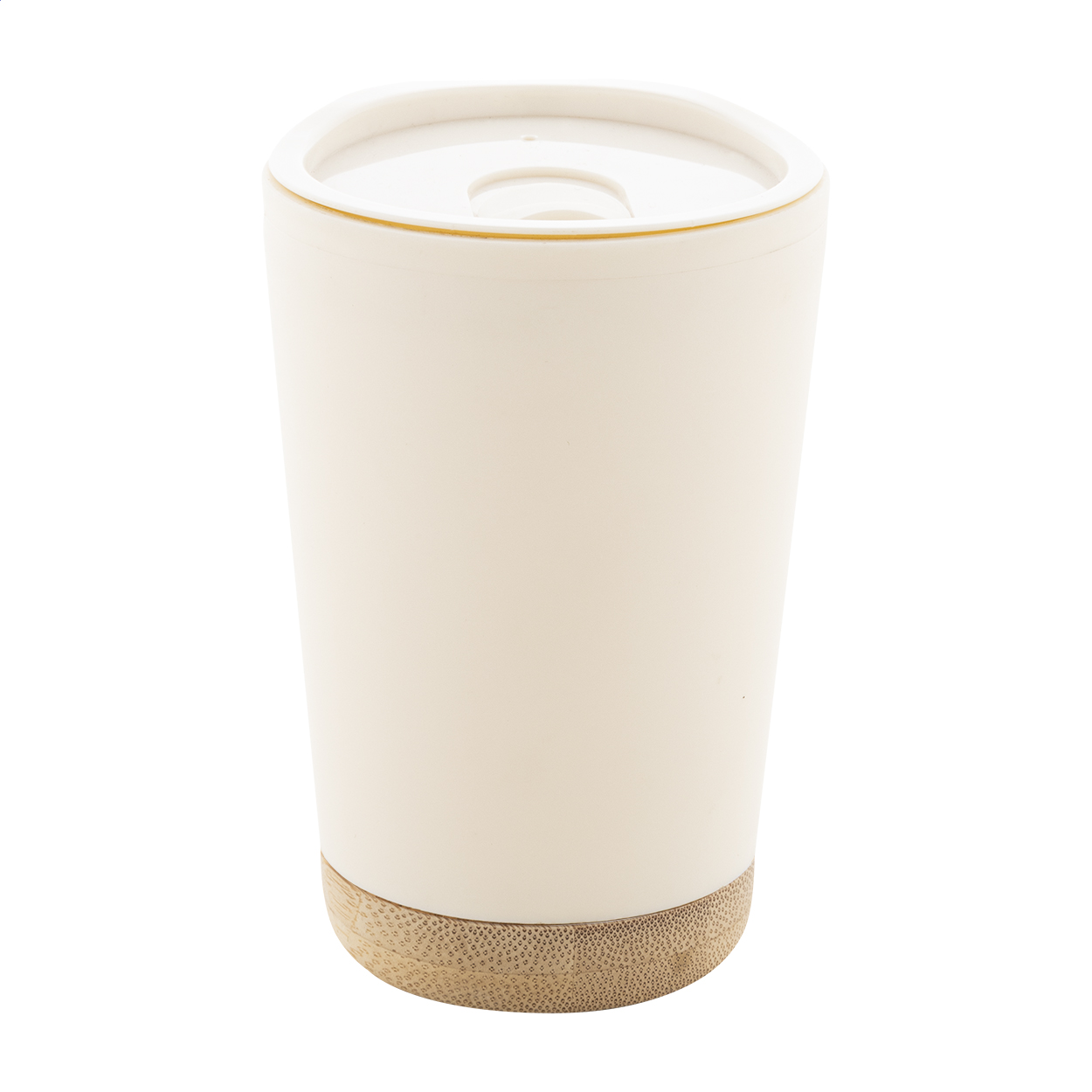 Gobelet isotherme Dellio personnalisé en PP double paroi, base bambou, 260 ml
