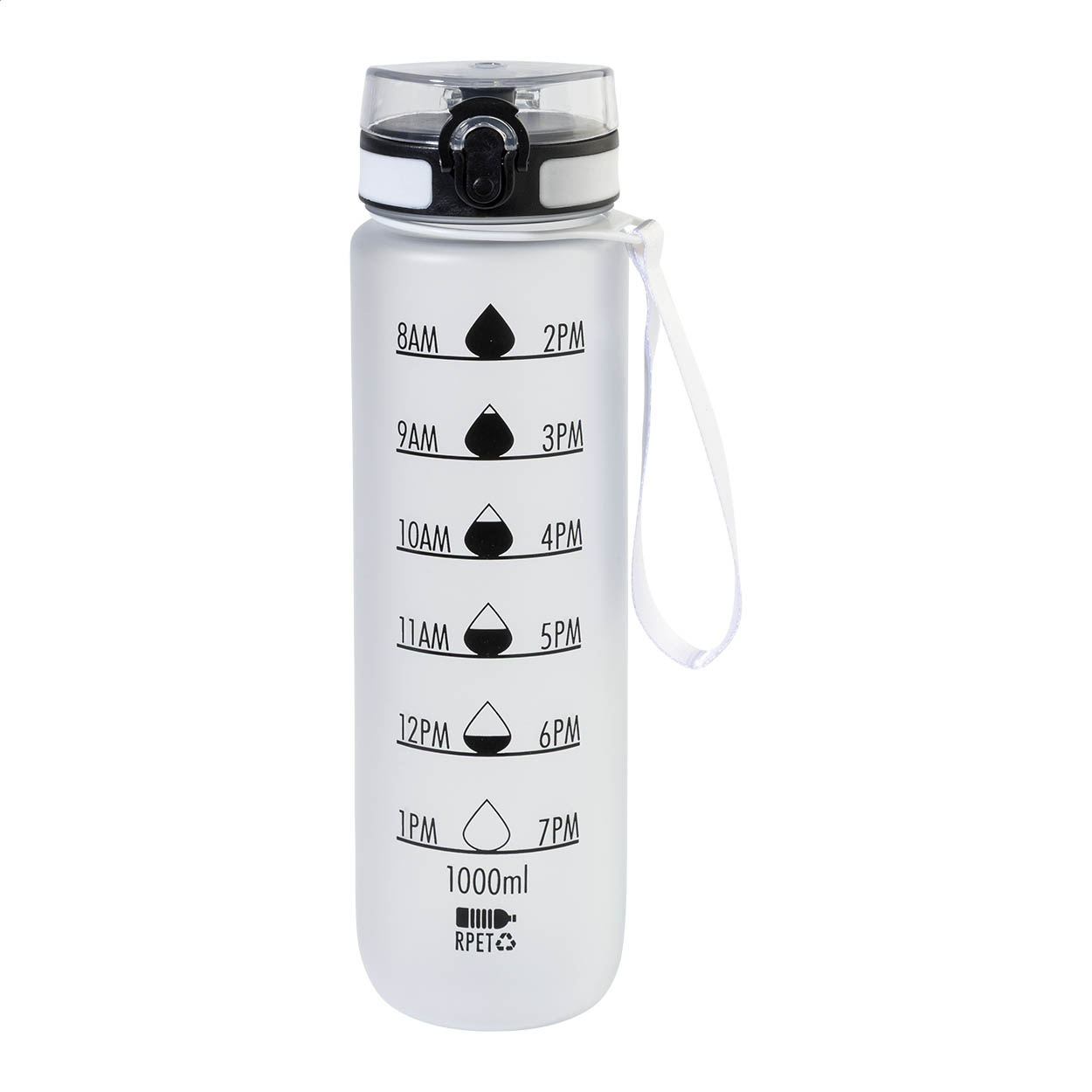 Sipcount Trinkflasche aus RPET mit Motivationsskala, 1000 ml, mit Ihrem Logo