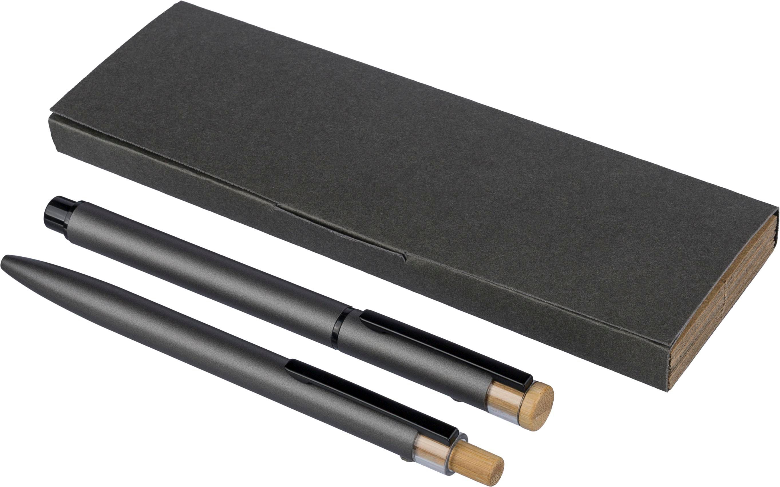 Ensemble de stylos en aluminium recyclé Élégance - Péaule imprimé avec logo