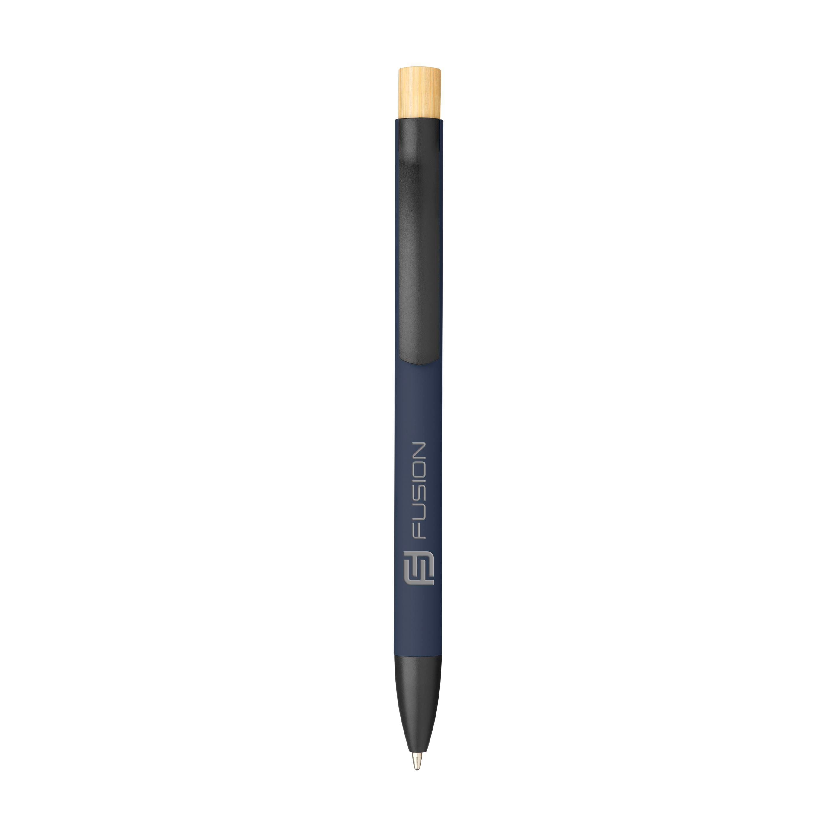 Trend Soft Touch Alu-Kugelschreiber mit Bambus-Druckknopf und Logo
