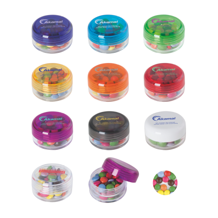 Runder Kunststoffbehälter mit farbigem Deckel und Carletties - Tangermünde