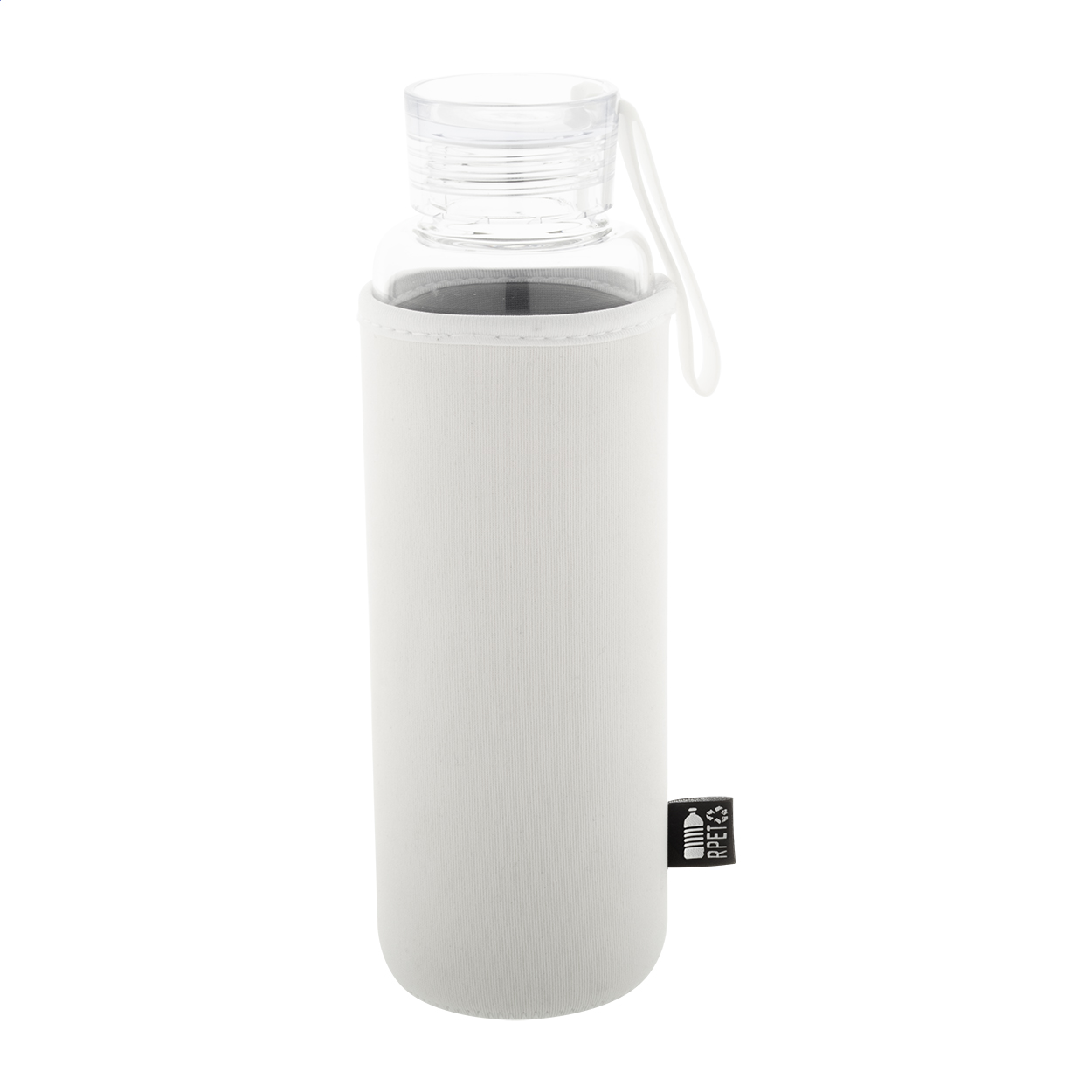 Bouteille Vitrem personnalisée en verre recyclé avec housse néoprène, 550 ml imprimé avec logo