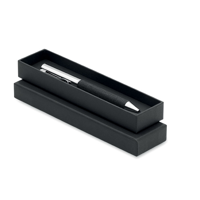 Stylo à bille en métal avec détail en polyester RPET, présenté dans un coffret cadeau - Joppécourt
