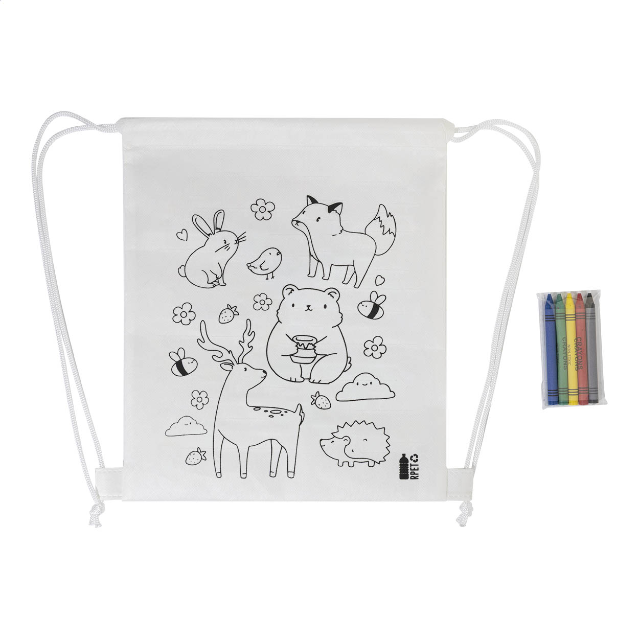 Sac à cordon à colorier Zocolo personnalisé en RPET avec 5 crayons, mer
