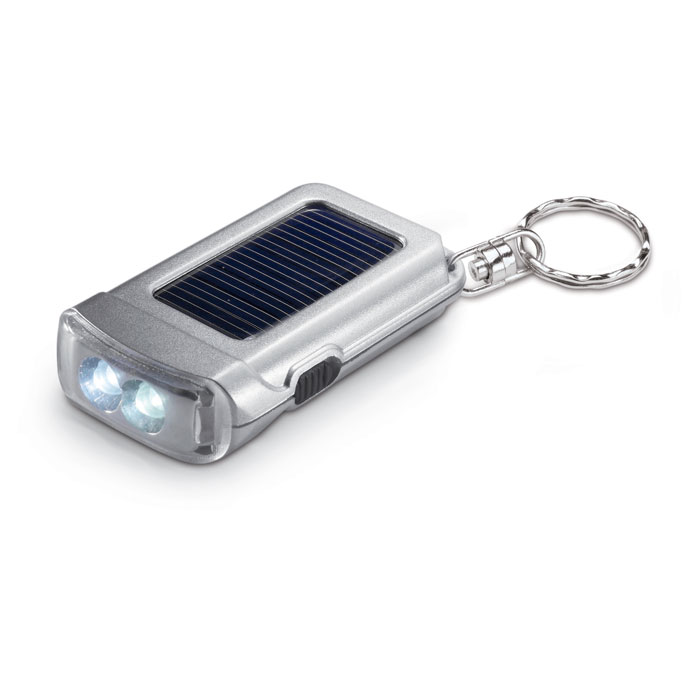 Porte-clés torche solaire argent satiné - Renno