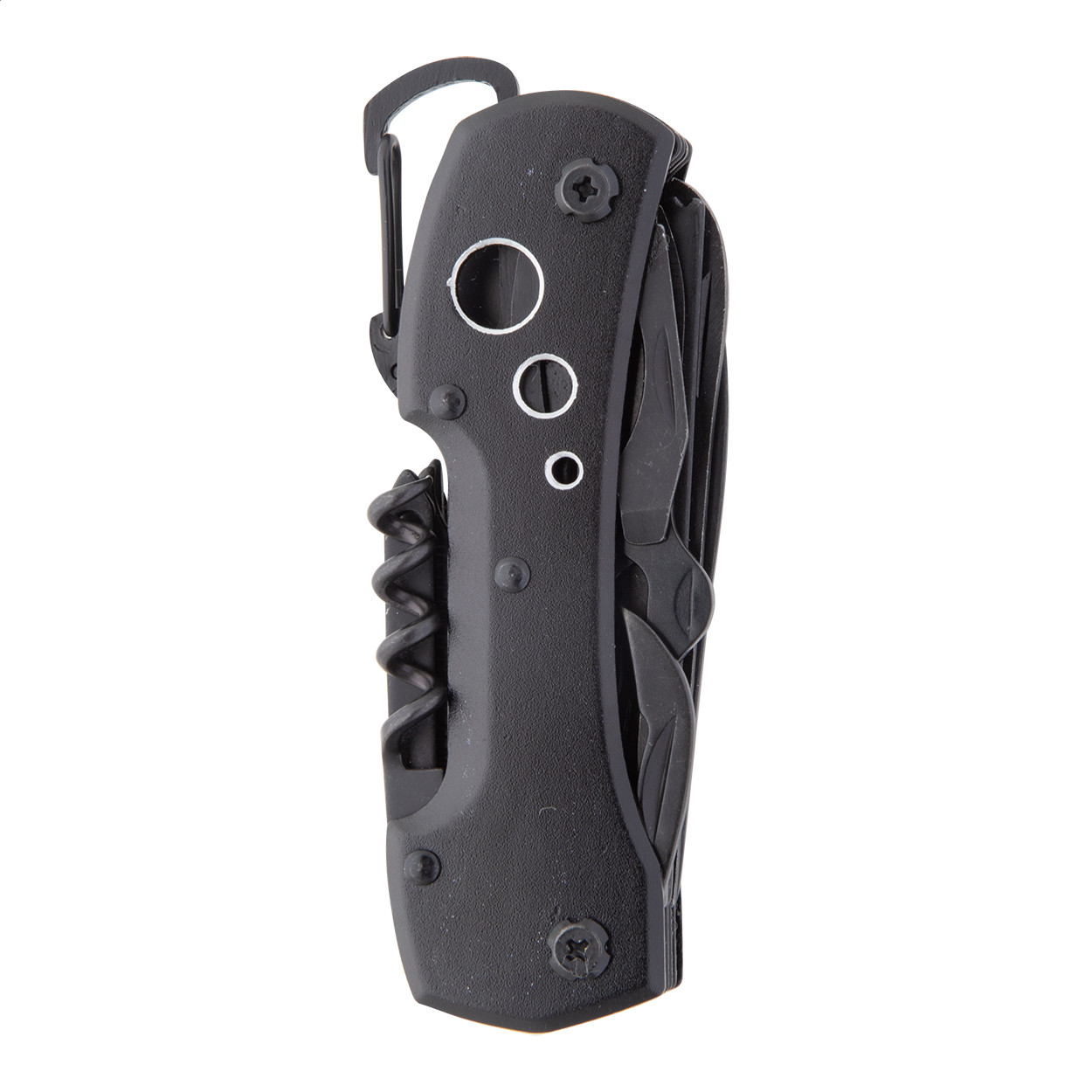 Couteau de poche multifonction Galloway personnalisé tout noir, 13 fonctions imprimé avec logo