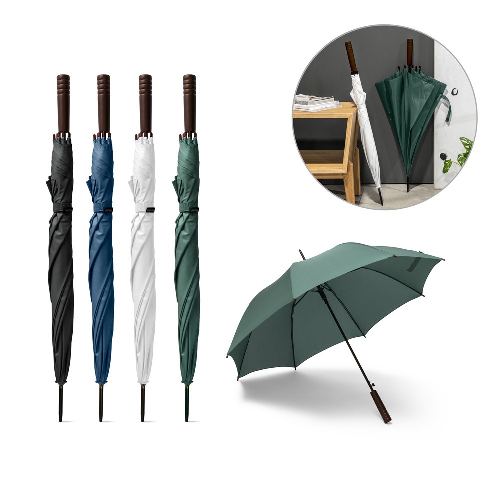 Parapluie automatique avec cadre en métal et poignée en bois - Mouthe imprimé avec logo
