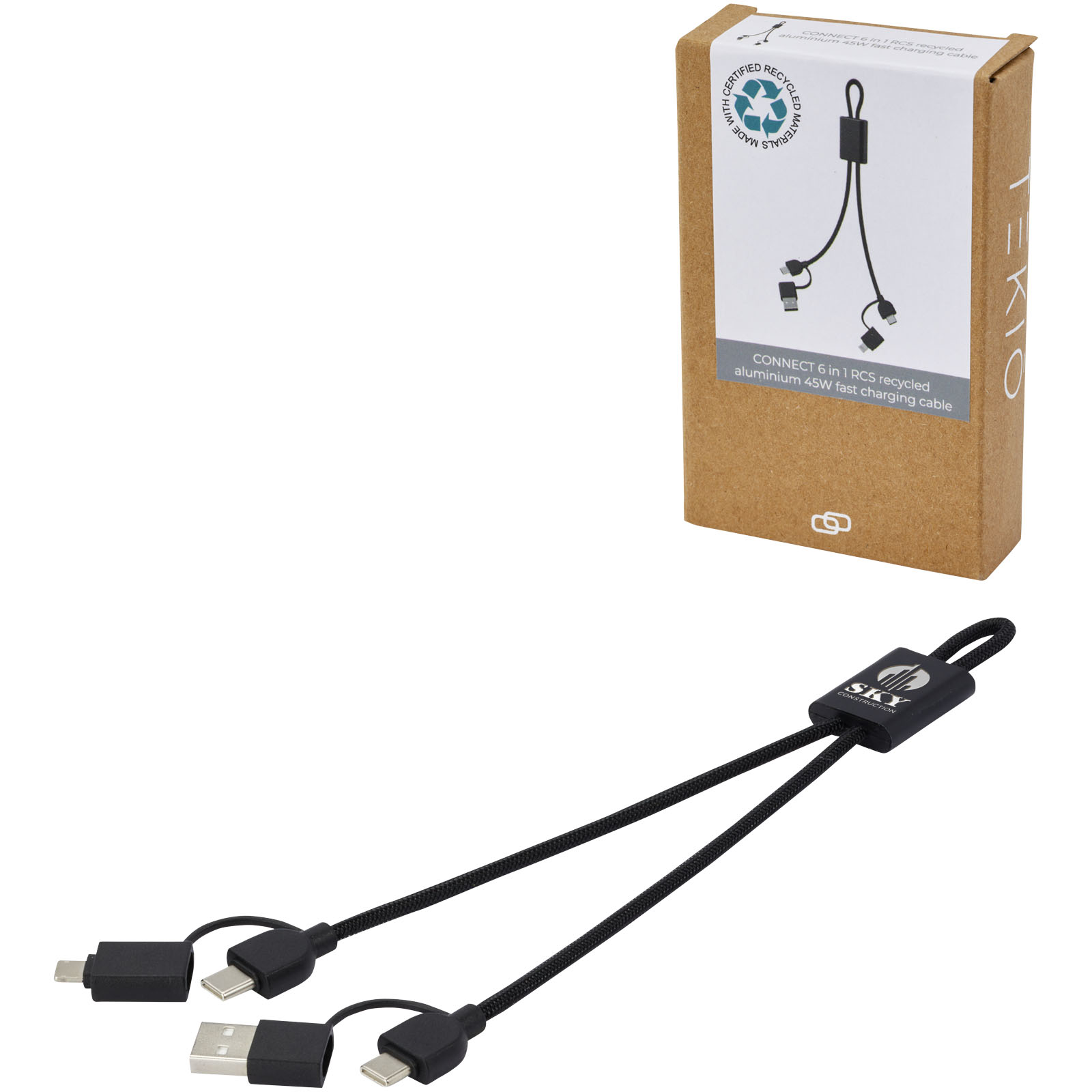 Câble Intelligent 6-en-1 Éco-Charge 45W - Échalas imprimé avec logo