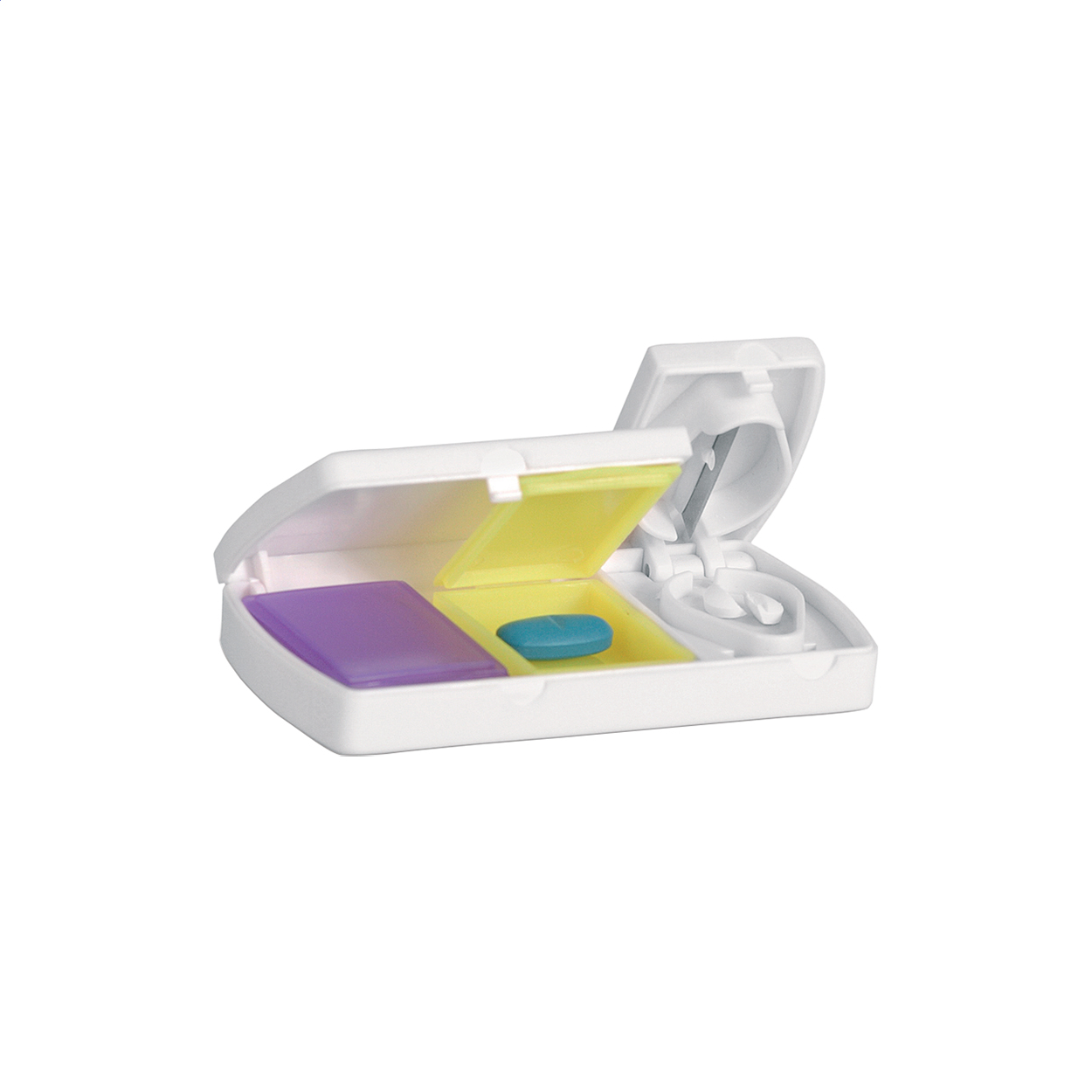 Doxer Pillendose aus Kunststoff mit 2 Fächern und Tablettenteiler, Logo