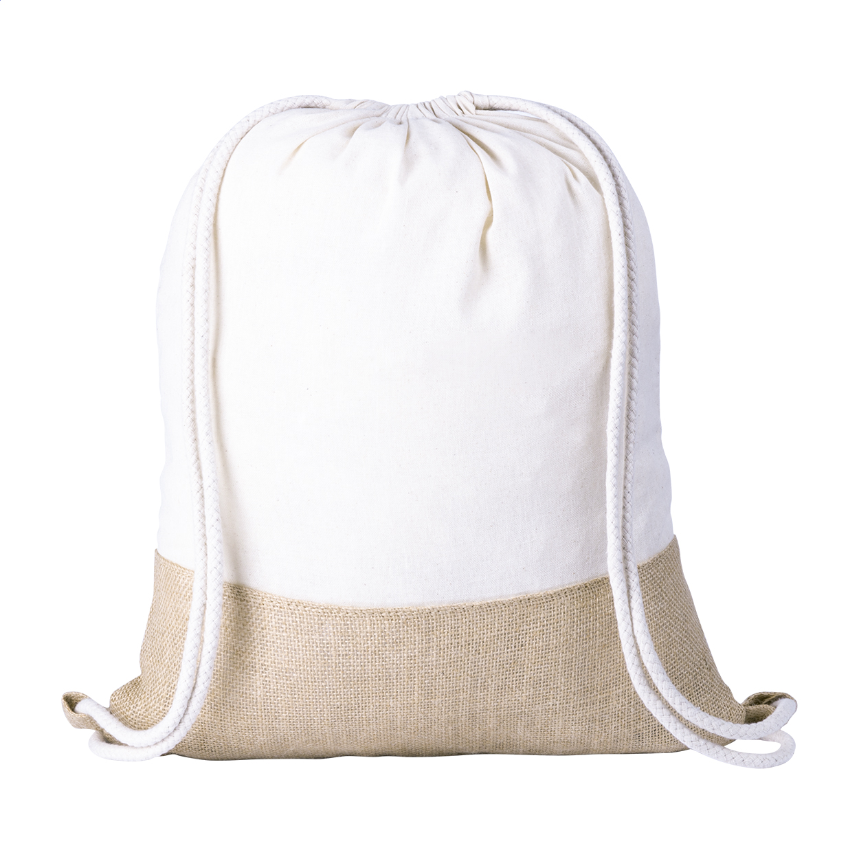 Sac à dos cordelettes Jucox personnalisé en jute et coton imprimé avec logo