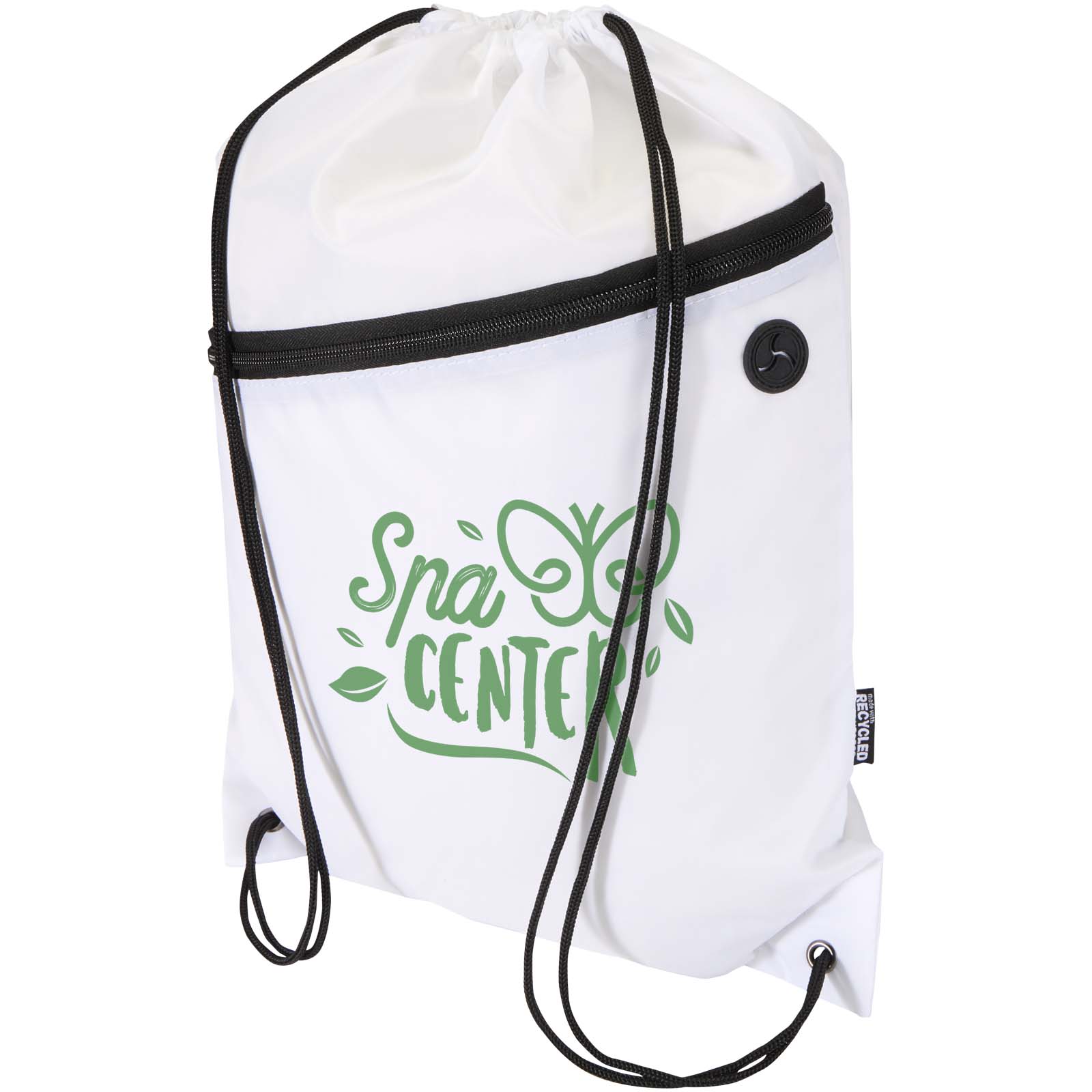 Sac RPET Oriole avec cordon de serrage et poche avant zippée, 5 litres