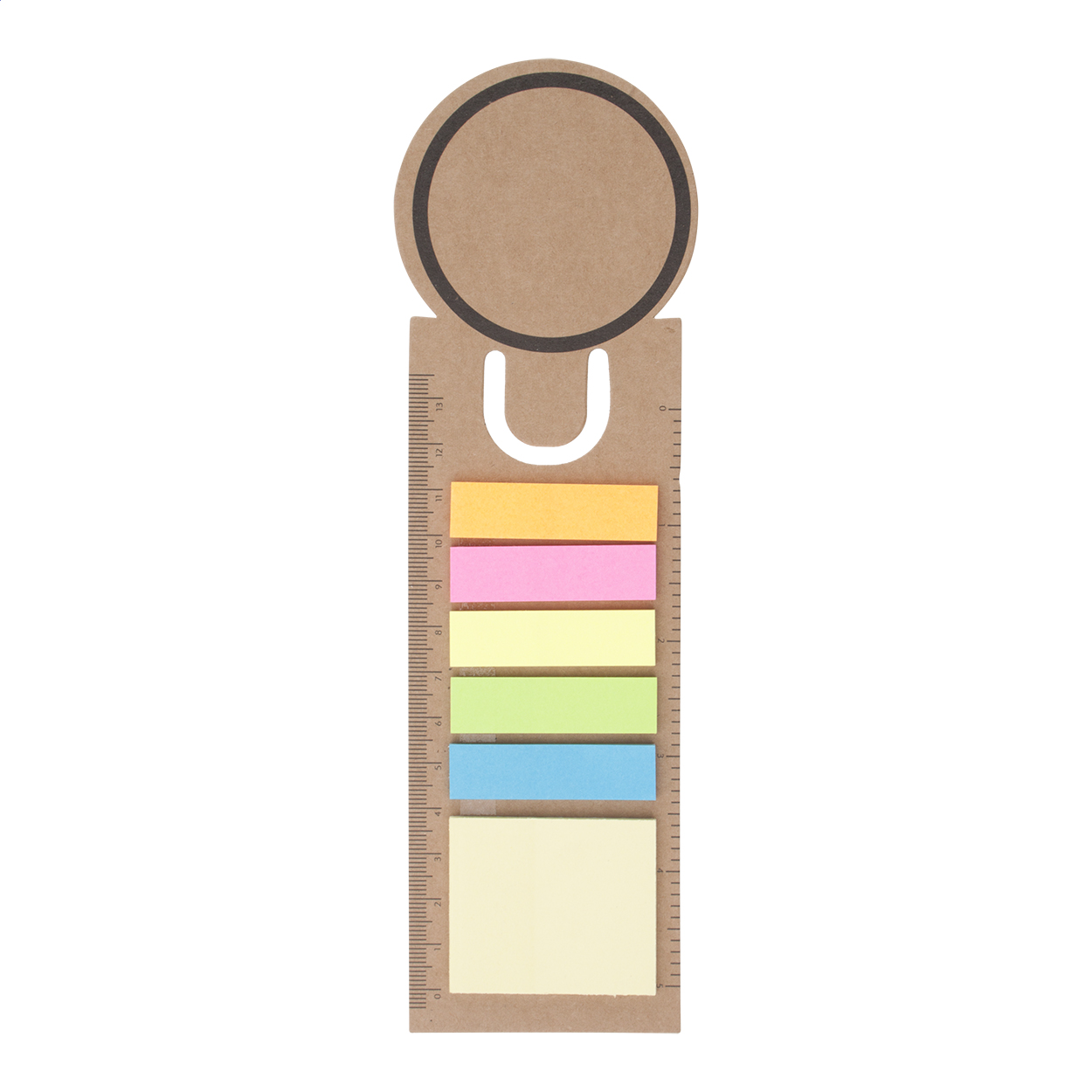 Rondy Lesezeichen mit Lineal aus Papier mit Haftnotizen und Logo