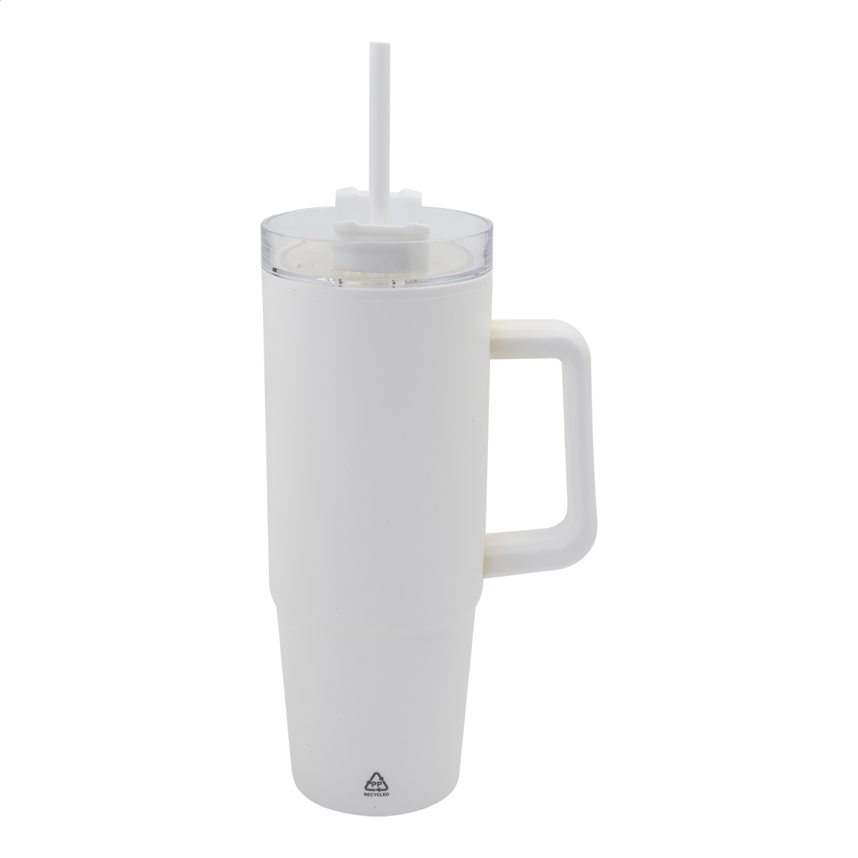 Mug isotherme Renley personnalisé en PP recyclé avec paille, 900 ml