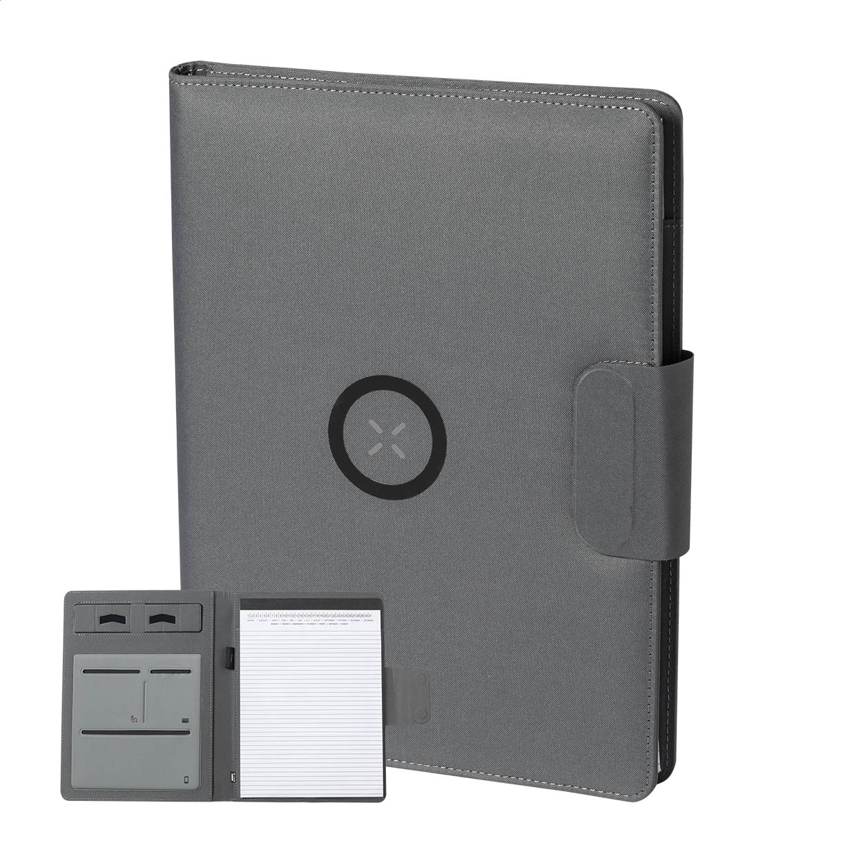 Gredox A4 RPET Schreibmappe mit Wireless Charger und Powerbank, Logo