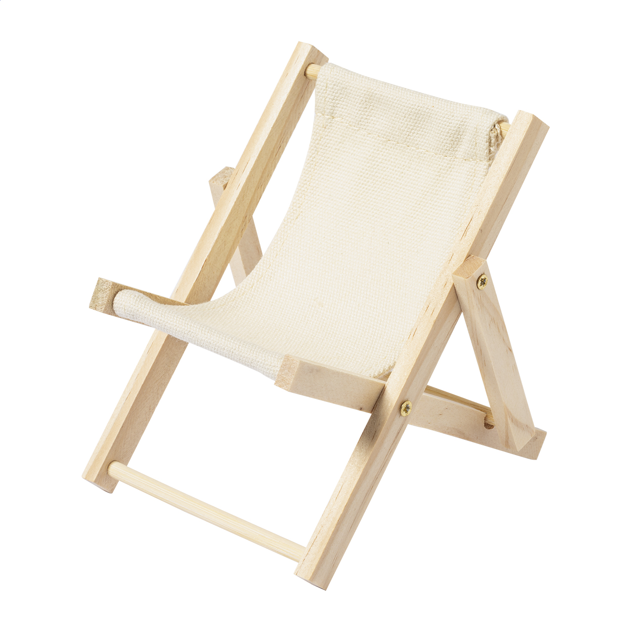 Modek Handyhalter in Liegestuhlform aus Holz und Baumwolle mit Logo
