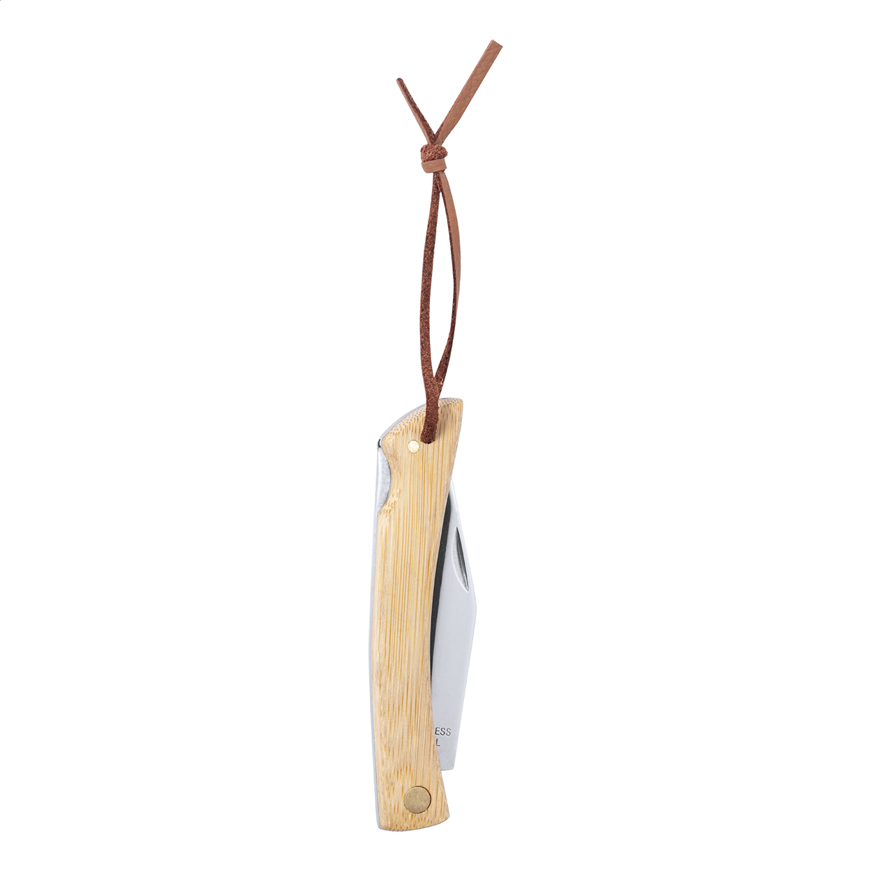 Lundin Taschenmesser aus Edelstahl mit Bambusgriff und Logo bedrucken mit Logo