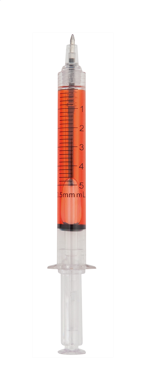 Stylo bille seringue Vaccine personnalisé avec corps à liquide imprimé avec logo