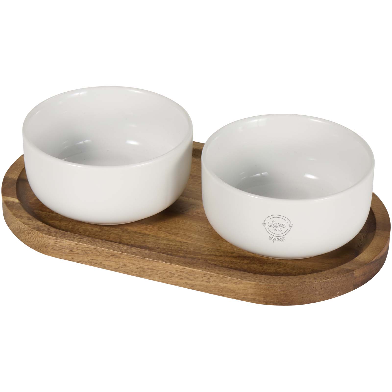 Holztablett mit Keramikschalen-Set - Sandau bedrucken mit Logo