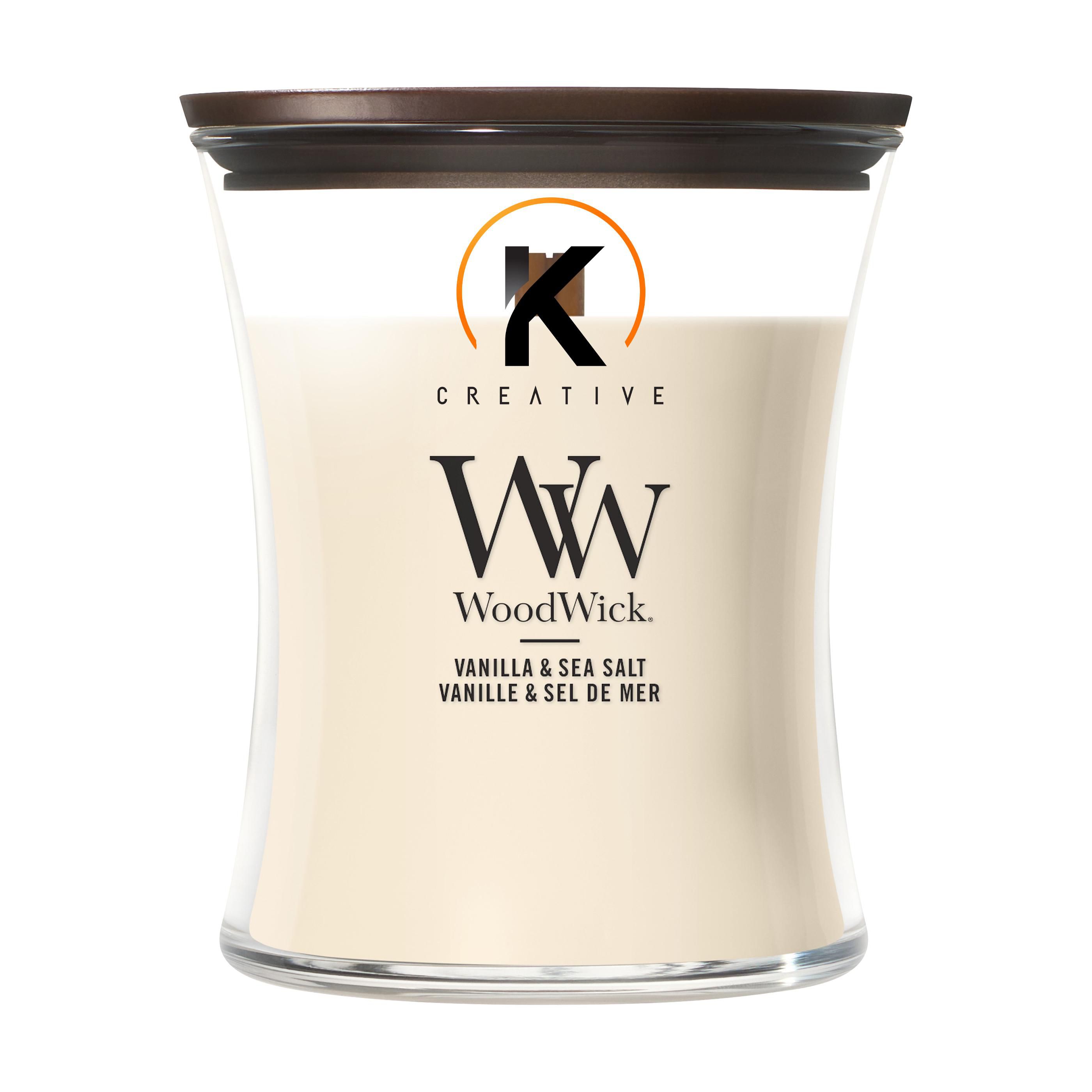 Bougie parfumée WoodWick Vanille & Sel de Mer - Moyenne