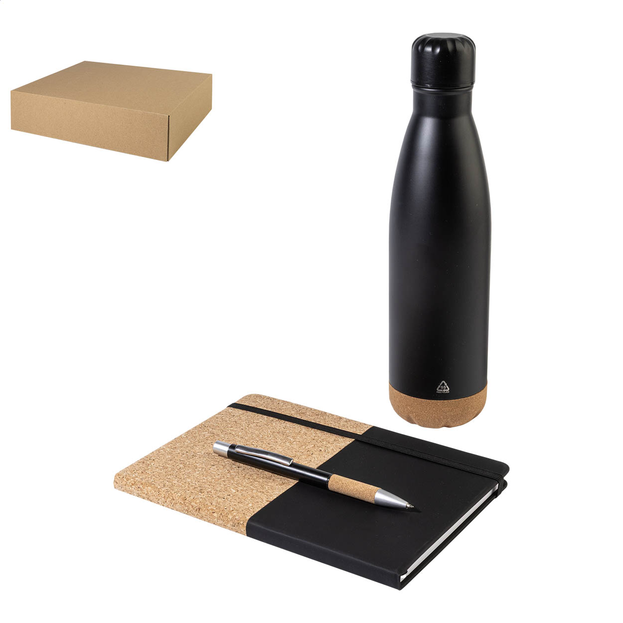 Coffret cadeau Subtus : carnet A5, bouteille isotherme 500 ml et stylo imprimé avec logo