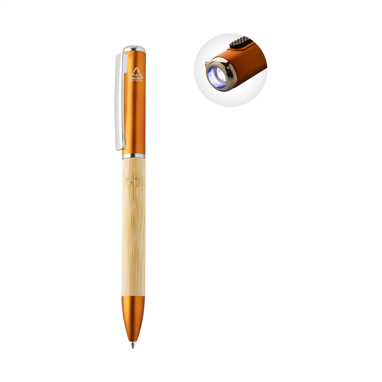 Stylo bille lampe LED Penboo personnalisé en bambou et ABS recyclé