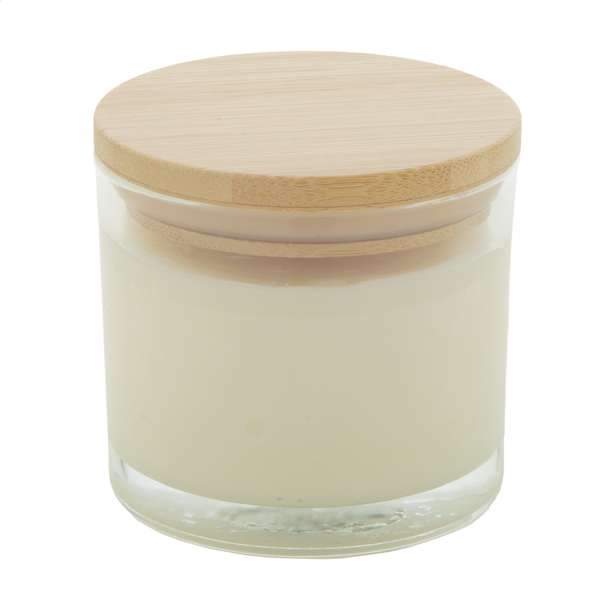 Bougie Mihama personnalisée parfum vanille en cire végétale, 95 g, verre et bambou imprimé avec logo