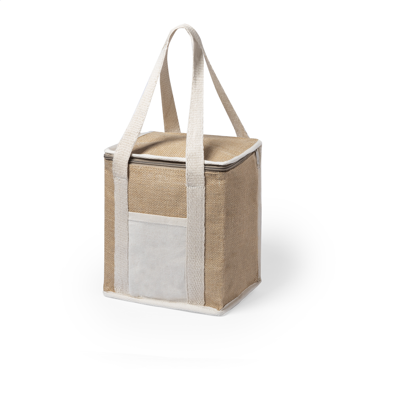 Sac isotherme Concordia personnalisé en jute et coton laminés imprimé avec logo