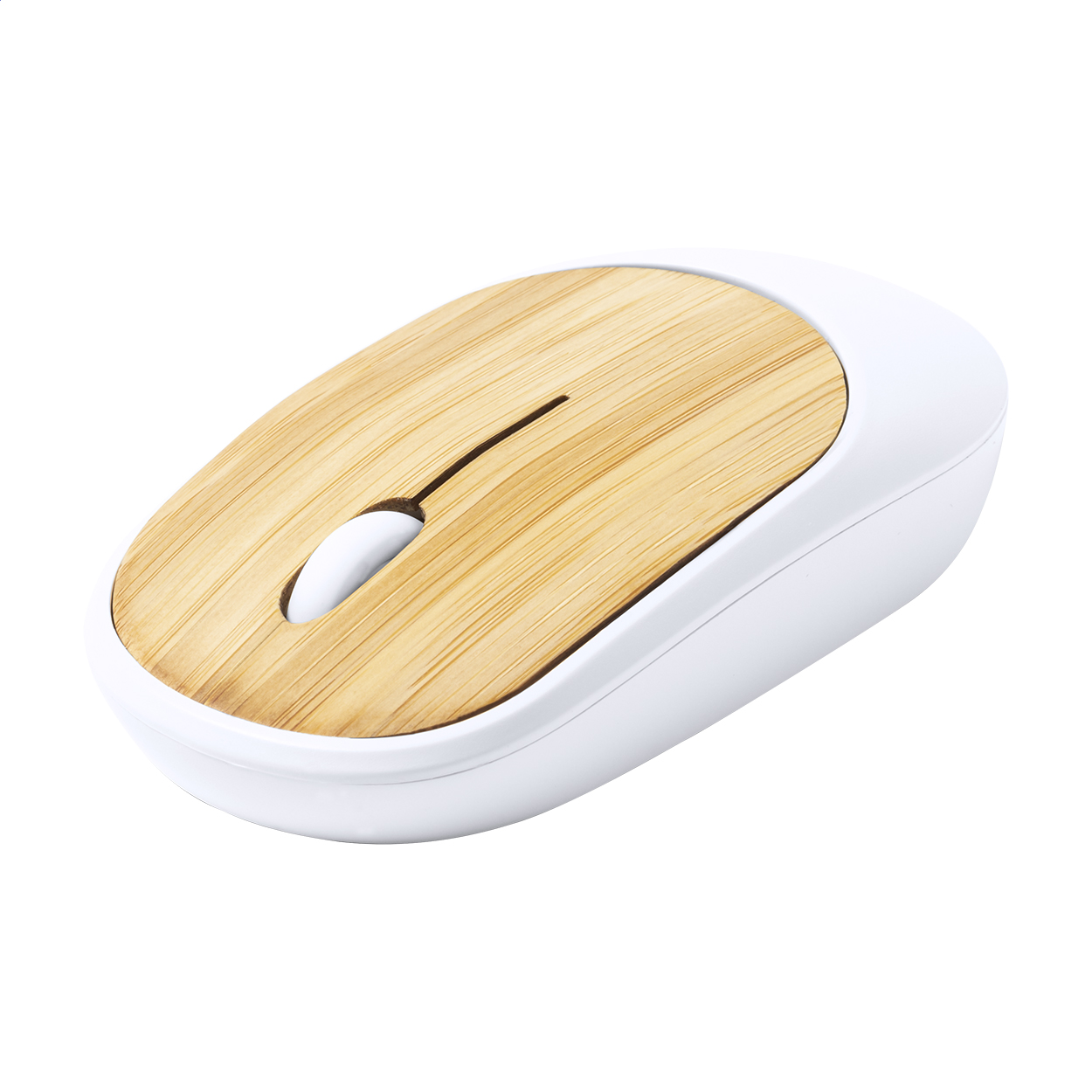 Souris optique sans fil Sikkim personnalisée en bambou et ABS imprimé avec logo
