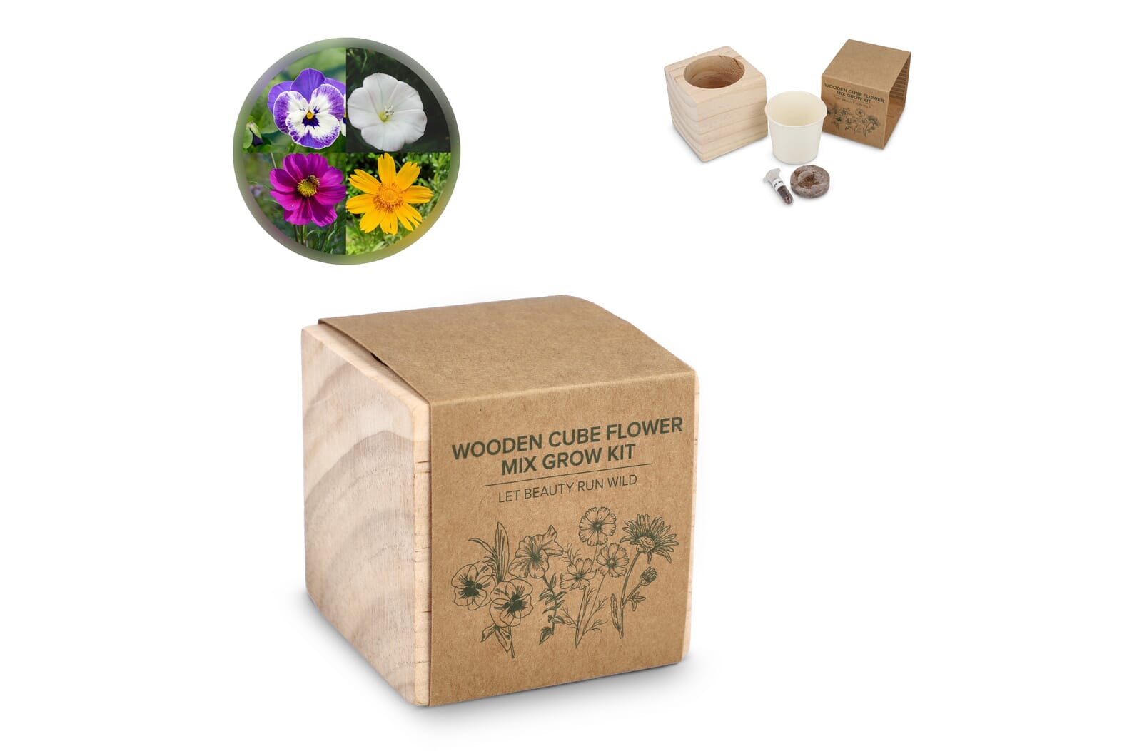 FSC Holzpflanzkasten-Set - Blumenmischung