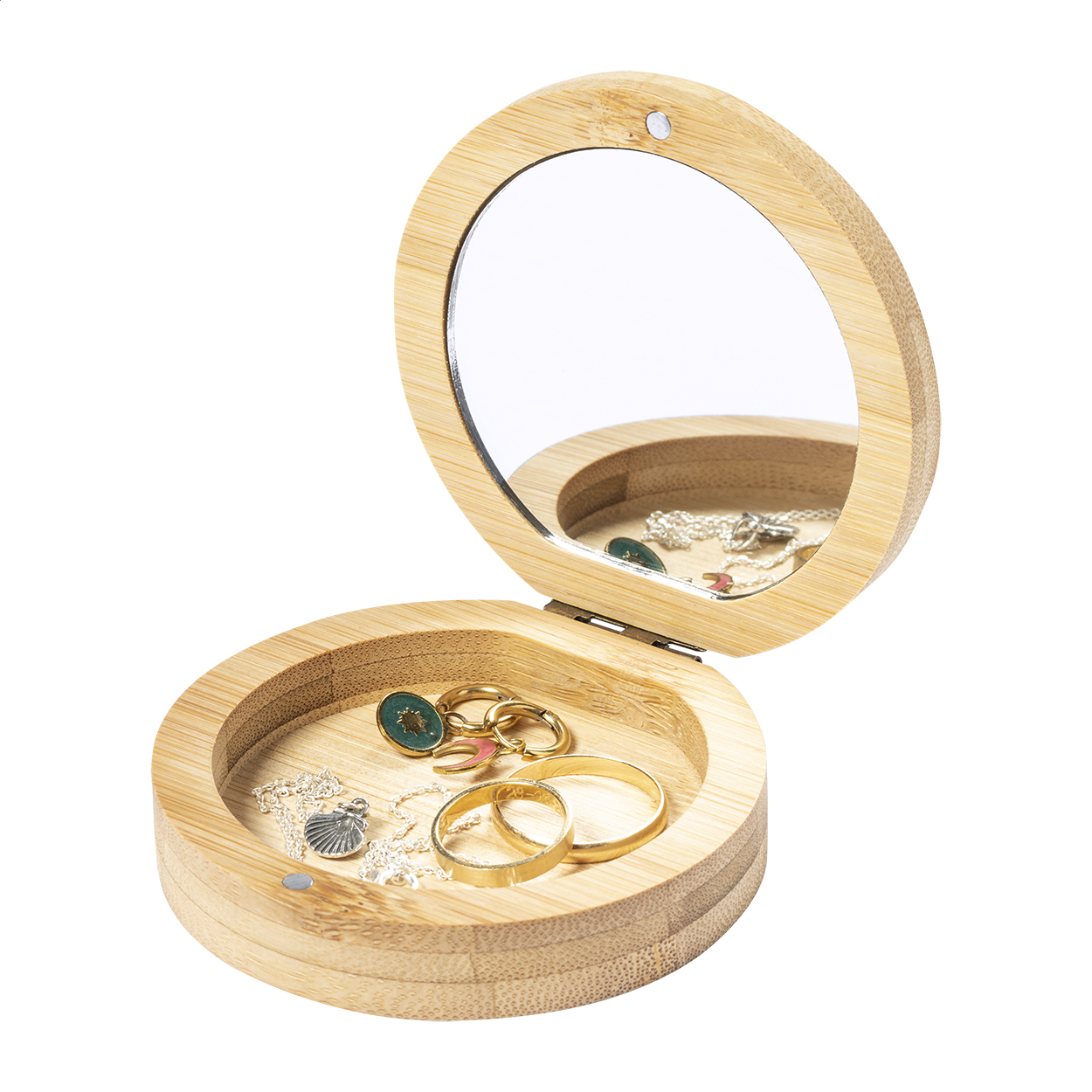 Boîte à bijoux Mirishi personnalisée en bambou avec miroir et logo
