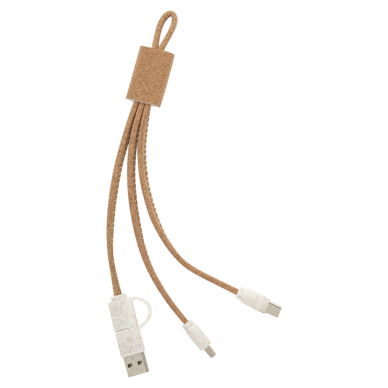 Koruku USB-Ladekabel aus Kork und Weizenstroh mit Logo bedrucken mit Logo