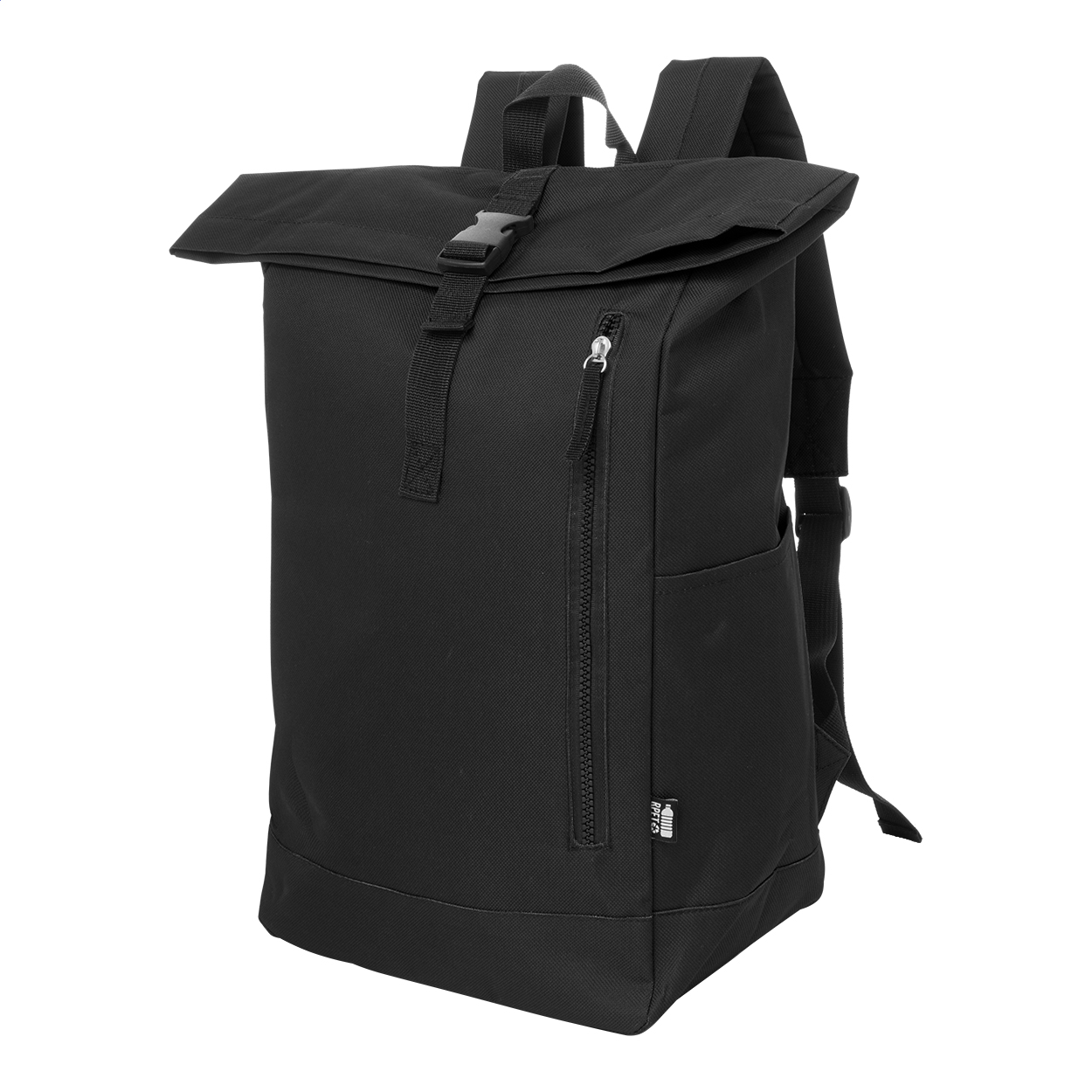 Sac à dos rolltop Reback personnalisé en RPET 600D, compartiment PC 14" imprimé avec logo