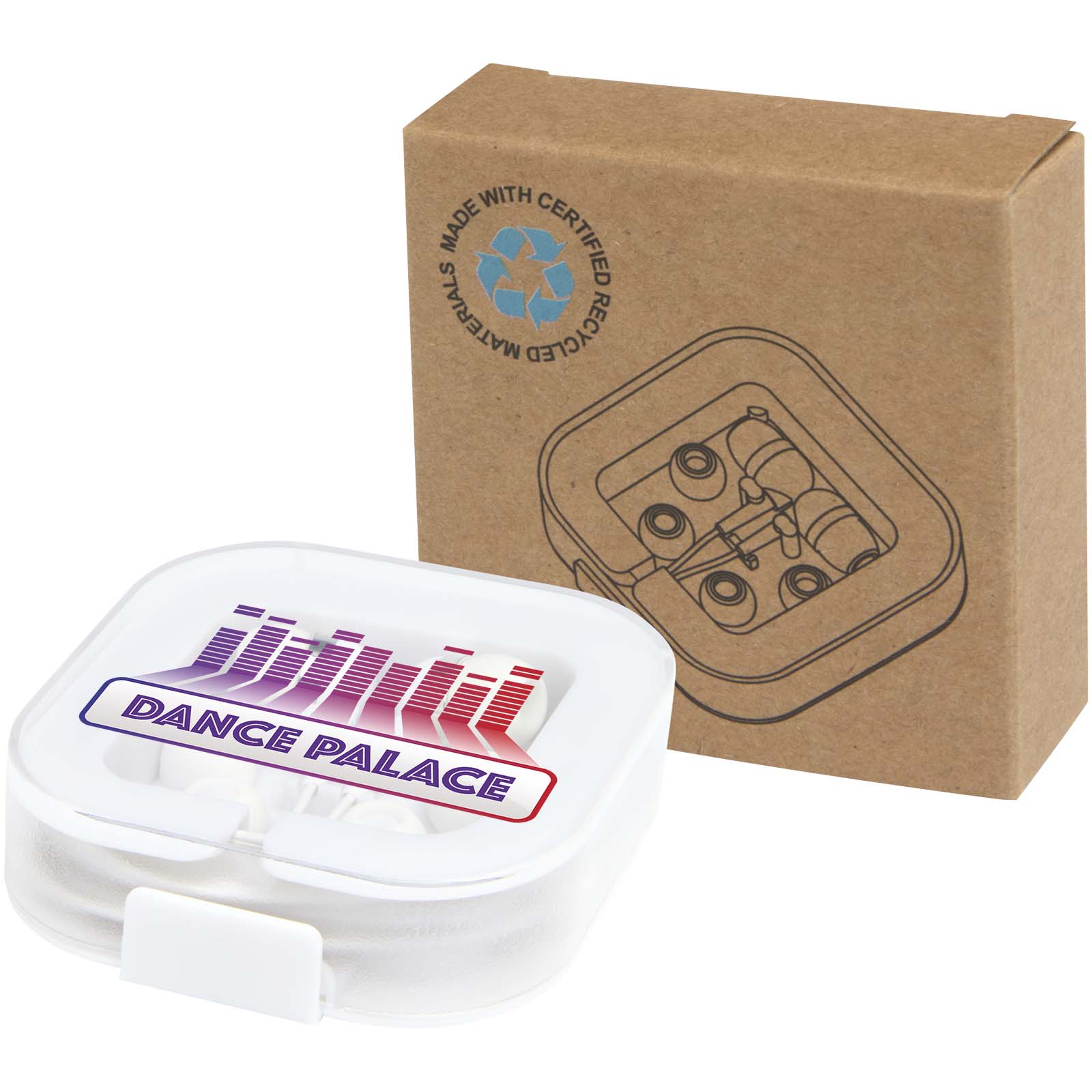Baekdu kabelgebundene USB-C-Ohrhörer mit Logo und Box aus recyceltem Kunststoff bedrucken mit Logo