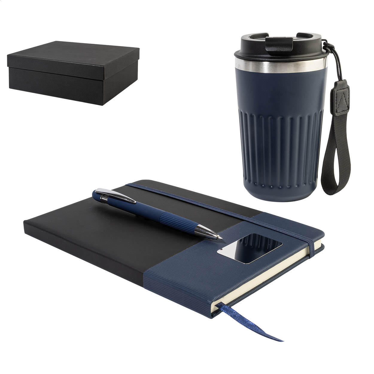 Vittria Geschenkset mit A5-Notizbuch, Thermobecher 400 ml und Stift bedrucken mit Logo