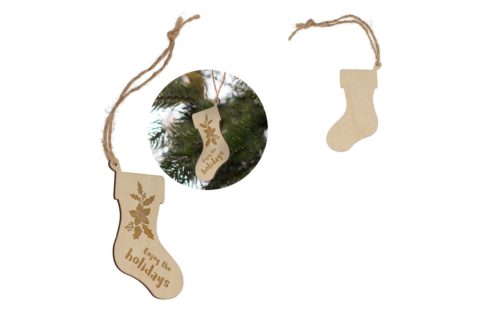 Ornement de Noël en bois en forme de bas - Villaines-sous-Bois